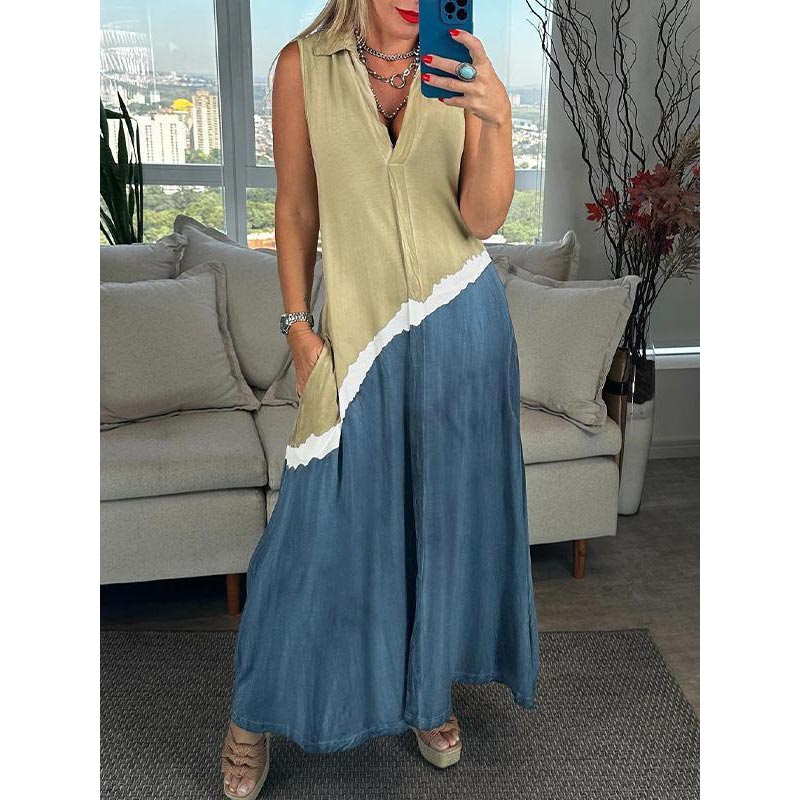 Calista - Robe Sans Manches Tie-Dye avec Revers et Décolleté en V