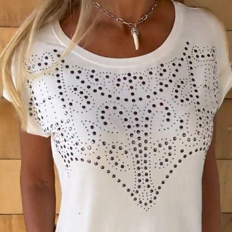 Céleste - T-shirt femme imprimé frangé