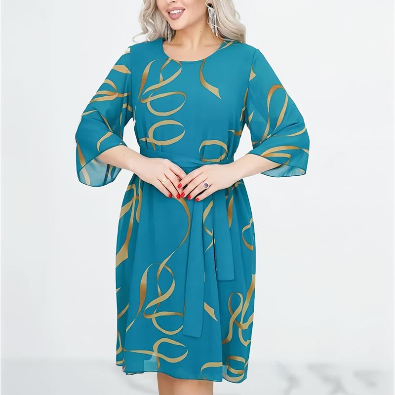 Blandine - Robe Élégante Midi à Manches Volantées