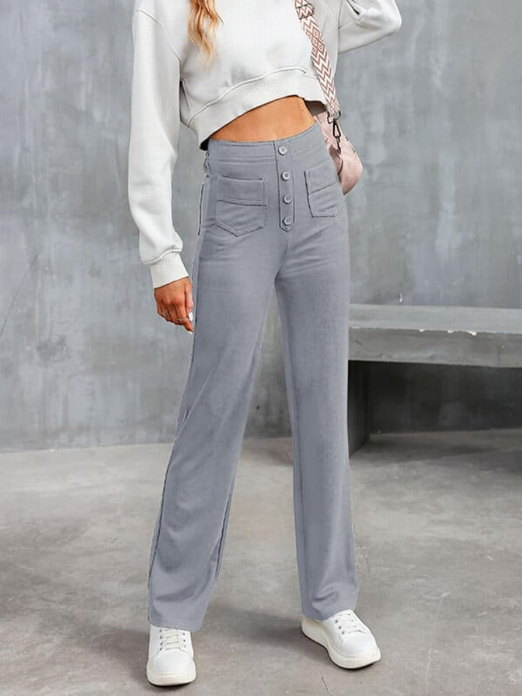 Nara - Haute élasticité - Pantalon décontracté taille haute à jambe droite