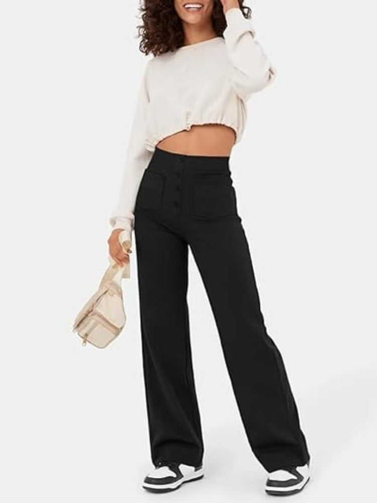 Nara - Haute élasticité - Pantalon décontracté taille haute à jambe droite