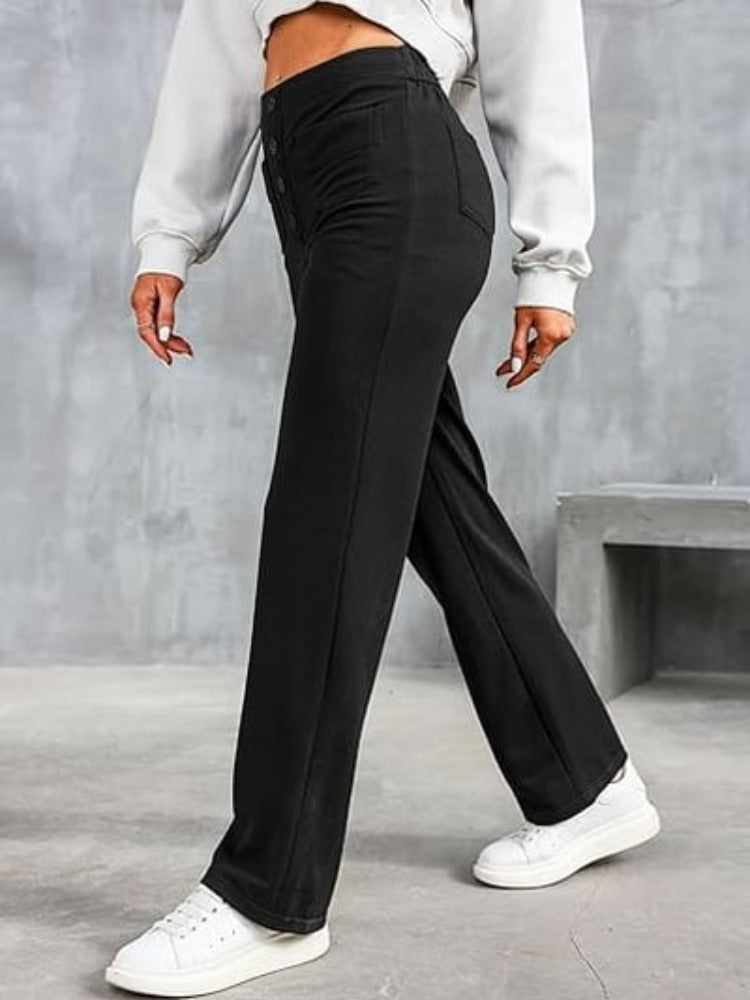 Nara - Haute élasticité - Pantalon décontracté taille haute à jambe droite