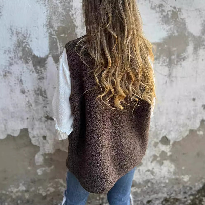 Nahla - Gilet Court Chaleureux à Boutons