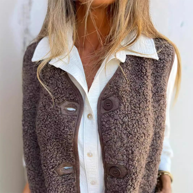 Nahla - Gilet Court Chaleureux à Boutons