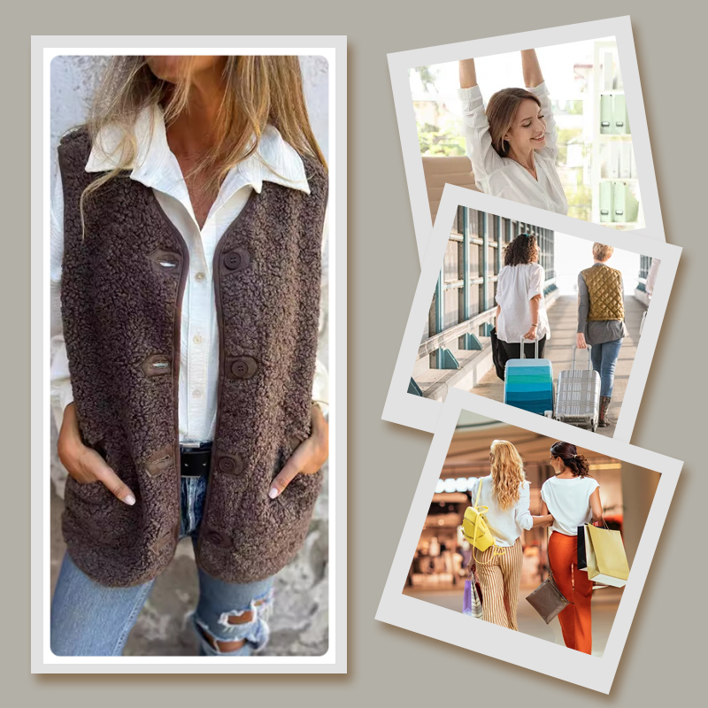 Nahla - Gilet Court Chaleureux à Boutons