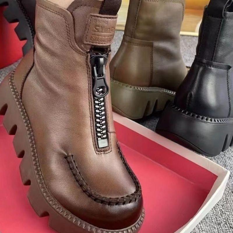 Coralie - Bottines en cuir femme à plateforme rétro