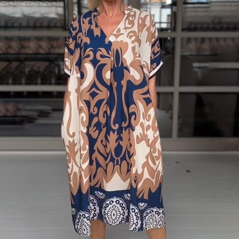 Bente - Robe Midi Ample à Imprimé Élégant