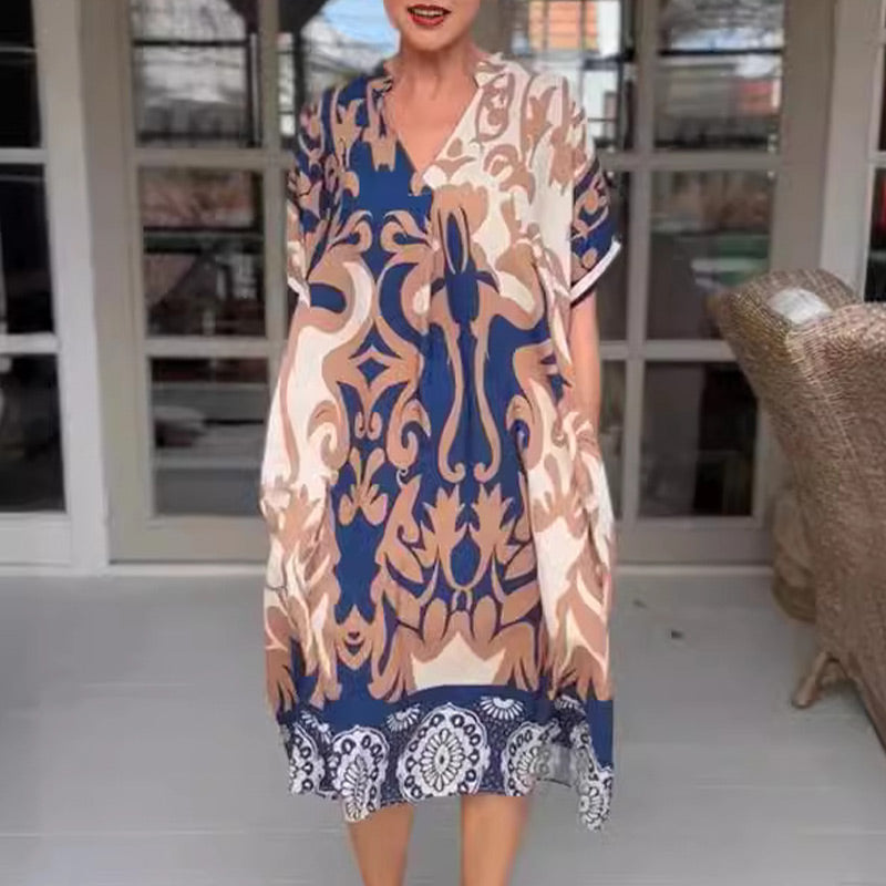 Bente - Robe Midi Ample à Imprimé Élégant