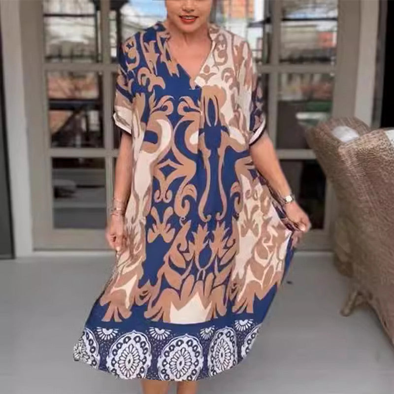 Bente - Robe Midi Ample à Imprimé Élégant