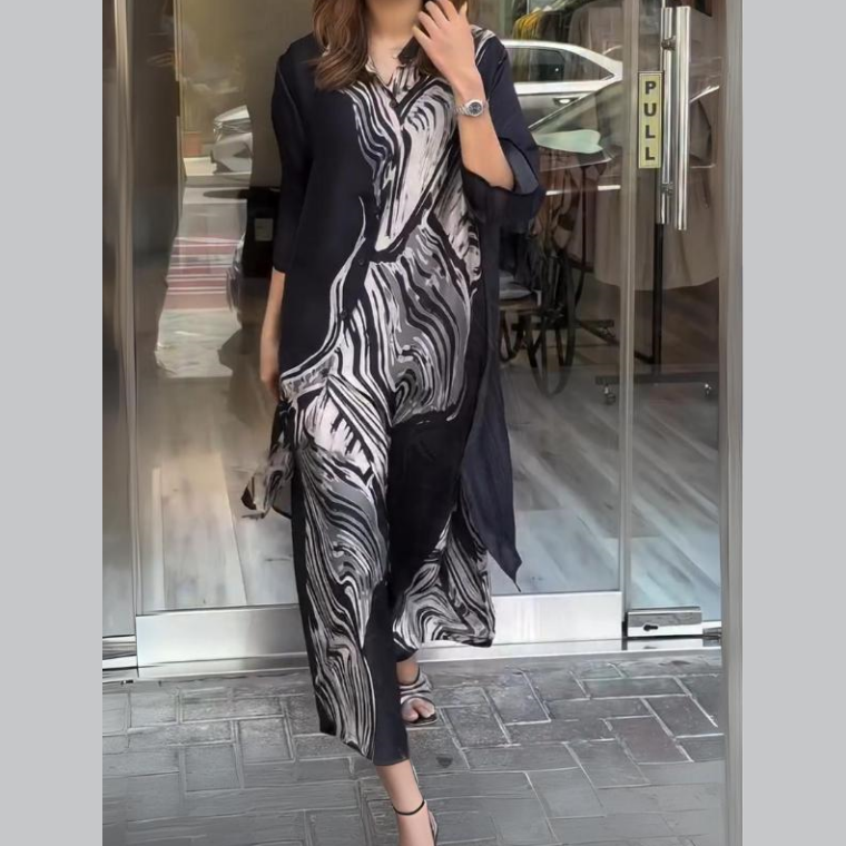 Clarice - Robe chemise fluide 2 pièces pour femmes