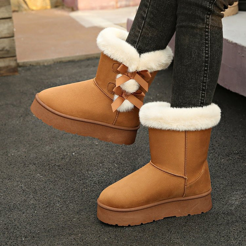 Cendrine - Bottes femme fourrées avec nœuds décoratifs