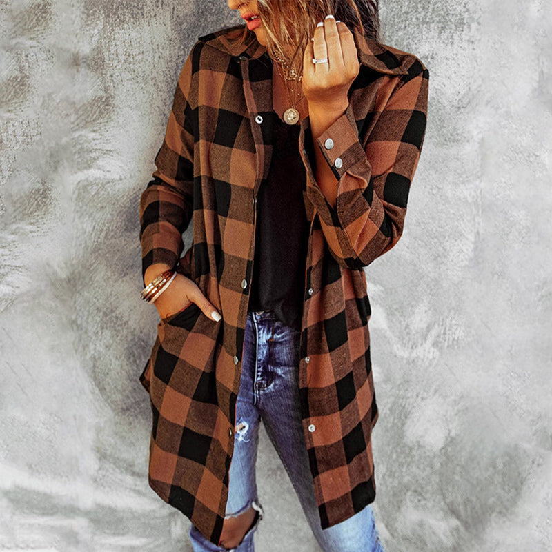 Larissa - Veste Chemise Longue à Carreaux Élégante