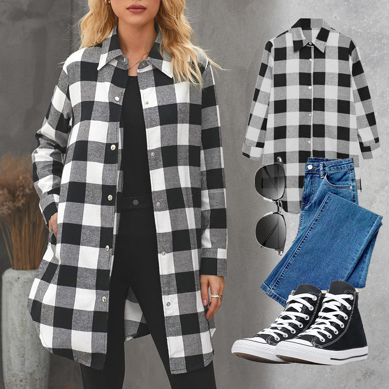 Larissa - Veste Chemise Longue à Carreaux Élégante