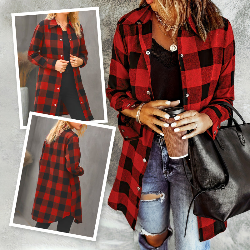 Larissa - Veste Chemise Longue à Carreaux Élégante