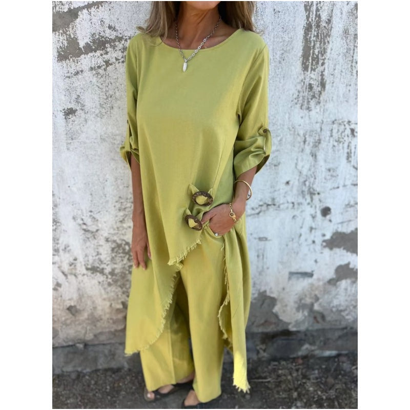 Vela - Costume élégant en coton et lin pour femme