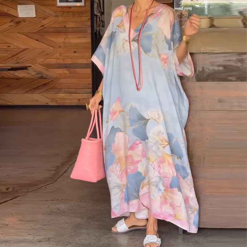Myrelith - Robe femme longue fluide à imprimé floral et col V