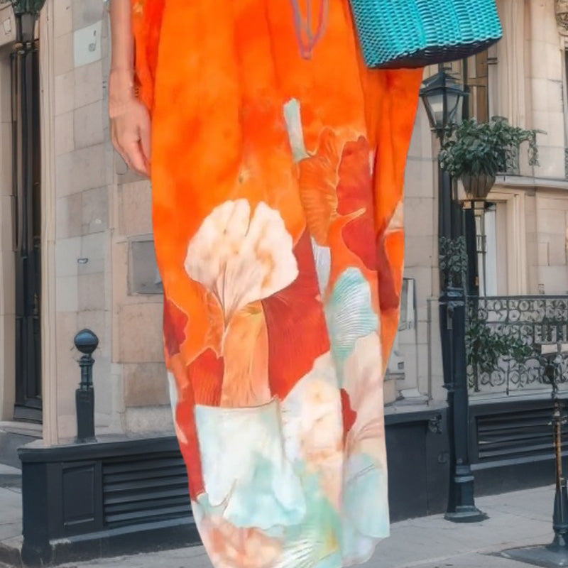 Myrelith - Robe femme longue fluide à imprimé floral et col V