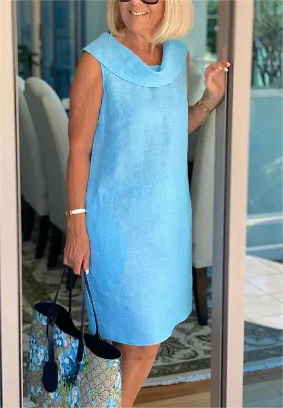Stella - Élégante robe à col montant en coton et lin
