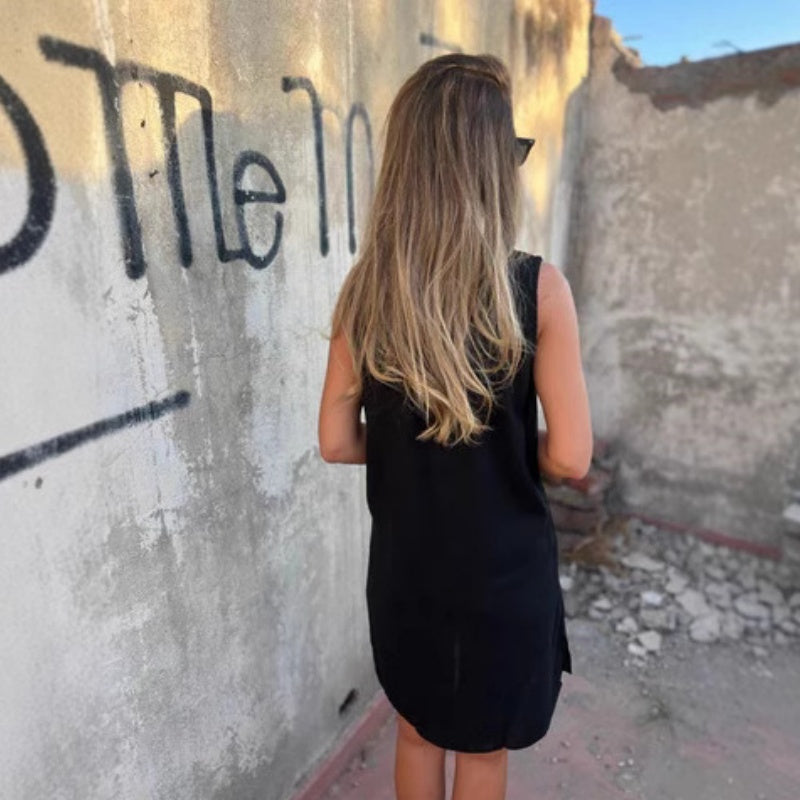 Noelia - Robe Sans Manches à Boutons et Décolleté en V pour Femme