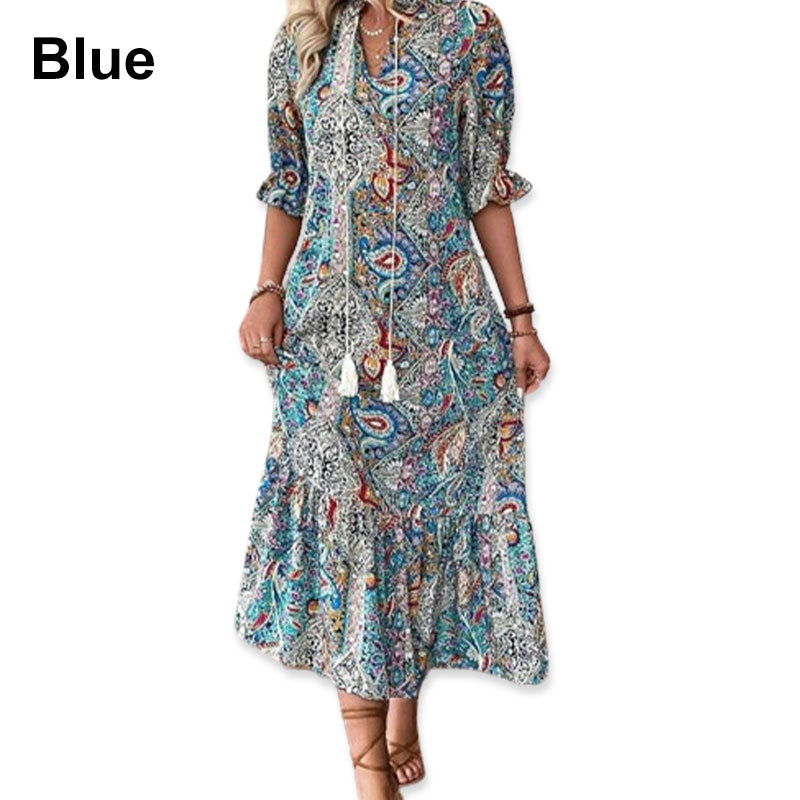 Esther - Robe bohème femme imprimée florale à col V élégant