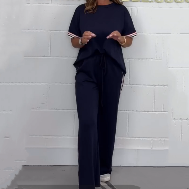 Milla - T-shirt à manches courtes avec rayures latérales et pantalon de jogging pour femme