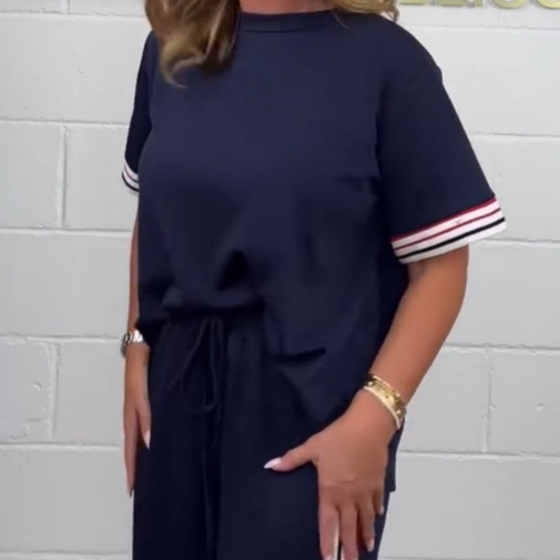 Milla - T-shirt à manches courtes avec rayures latérales et pantalon de jogging pour femme