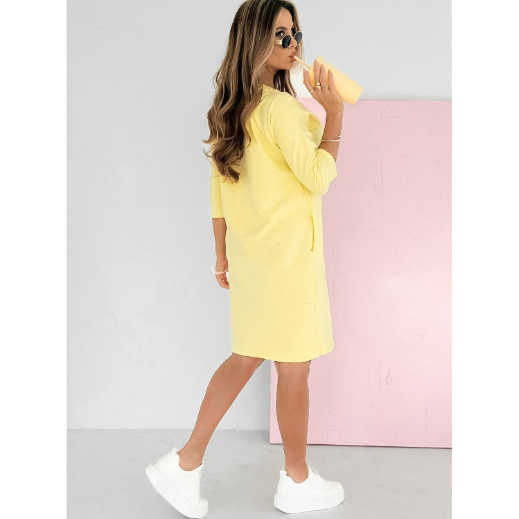 Lieka - Robe à Col Rond et Manches 3/4 avec Poches