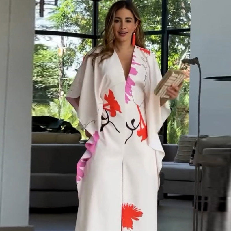 Séverine - Combinaison Fleurie à Manches Irrégulières et Jambes Larges