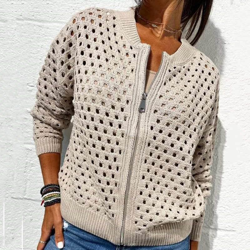 Florence - Veste Tricotée pour Femme avec Fermeture Éclair et Découpes