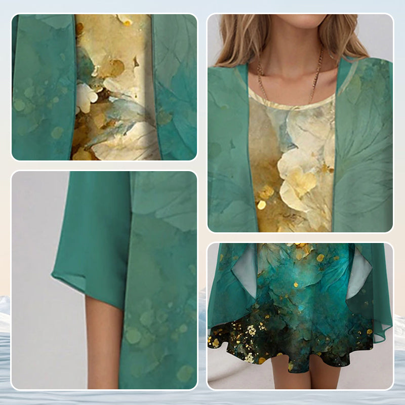 Eleny - Ensemble élégant de robe en chiffon floral en deux parties