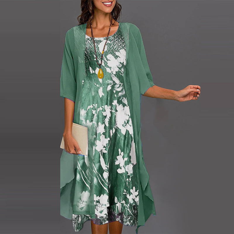 Eleny - Ensemble élégant de robe en chiffon floral en deux parties