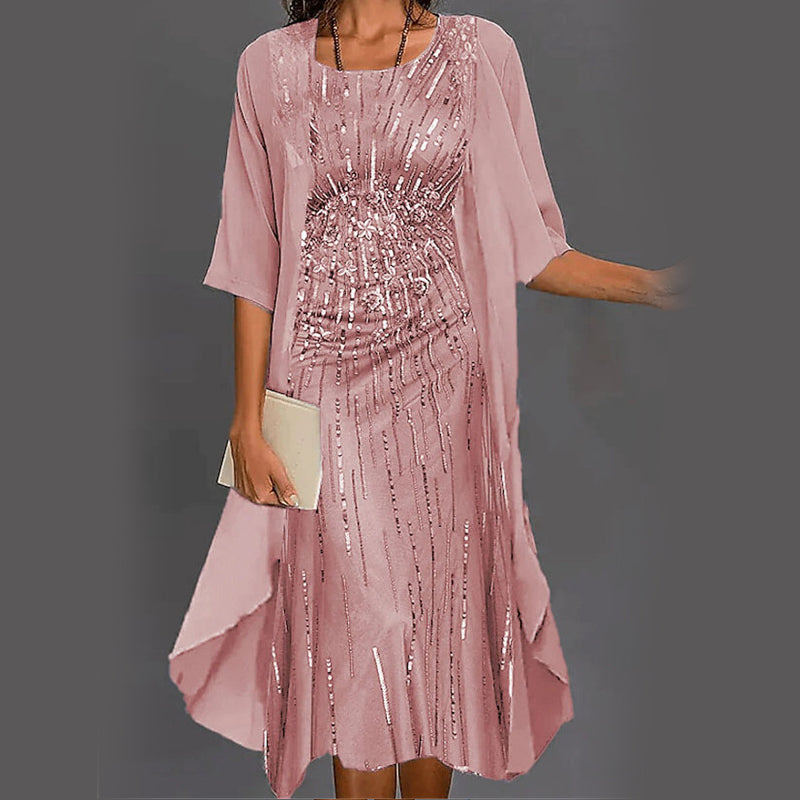 Eleny - Ensemble élégant de robe en chiffon floral en deux parties