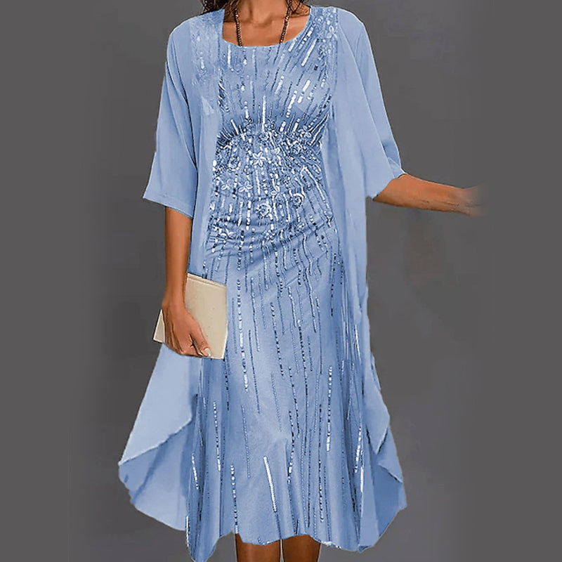 Eleny - Ensemble élégant de robe en chiffon floral en deux parties