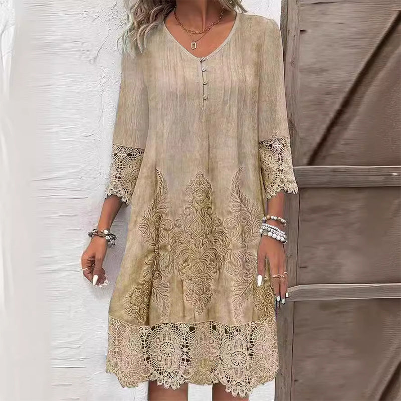 Maia - Robe élégante en dentelle à demi-manches et décolleté en V pour femmes