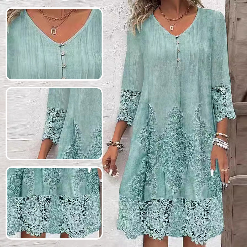 Maia - Robe élégante en dentelle à demi-manches et décolleté en V pour femmes