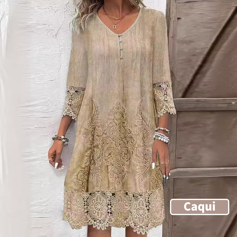 Maia - Robe élégante en dentelle à demi-manches et décolleté en V pour femmes
