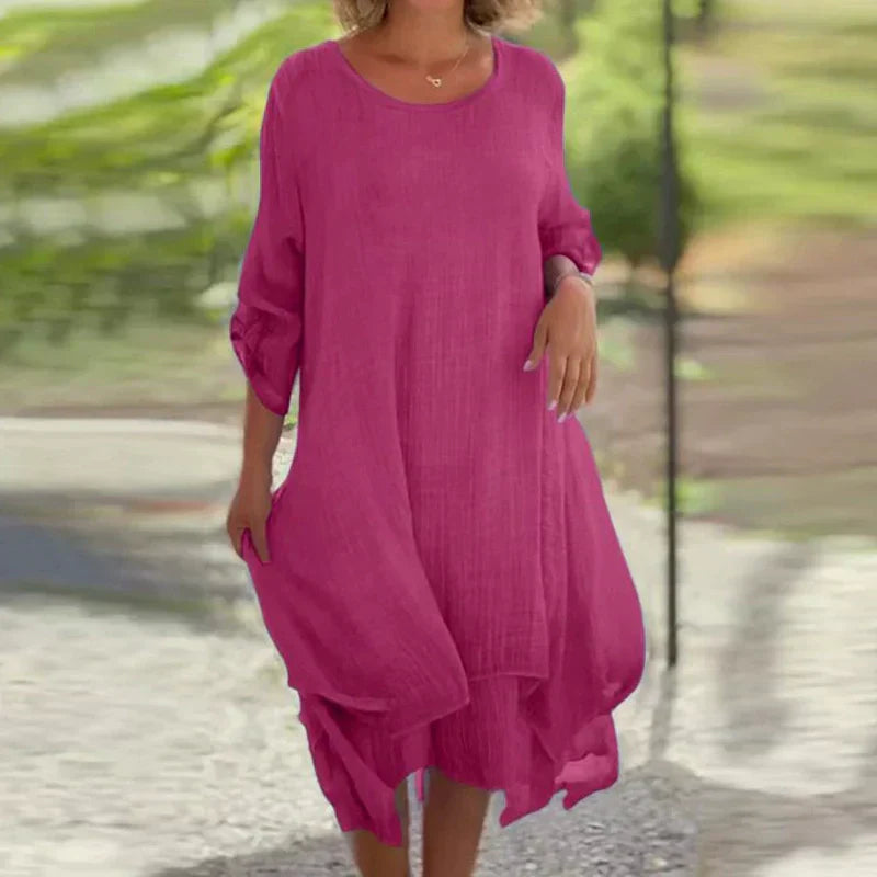 Odessa - Robe Élégante Unie à Col Rond et Coupe Ample