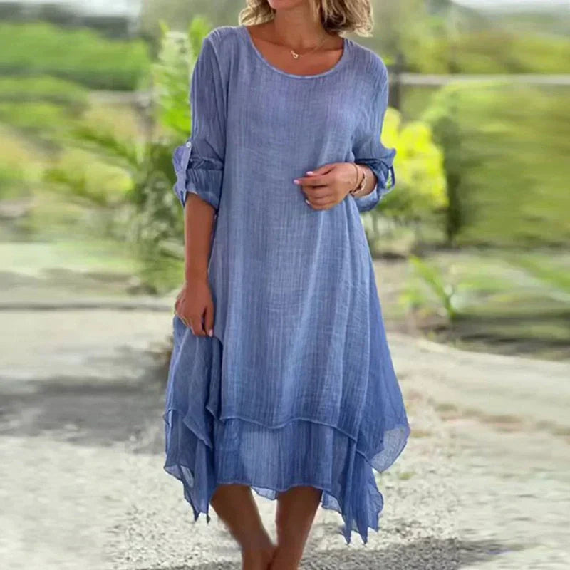 Odessa - Robe Élégante Unie à Col Rond et Coupe Ample