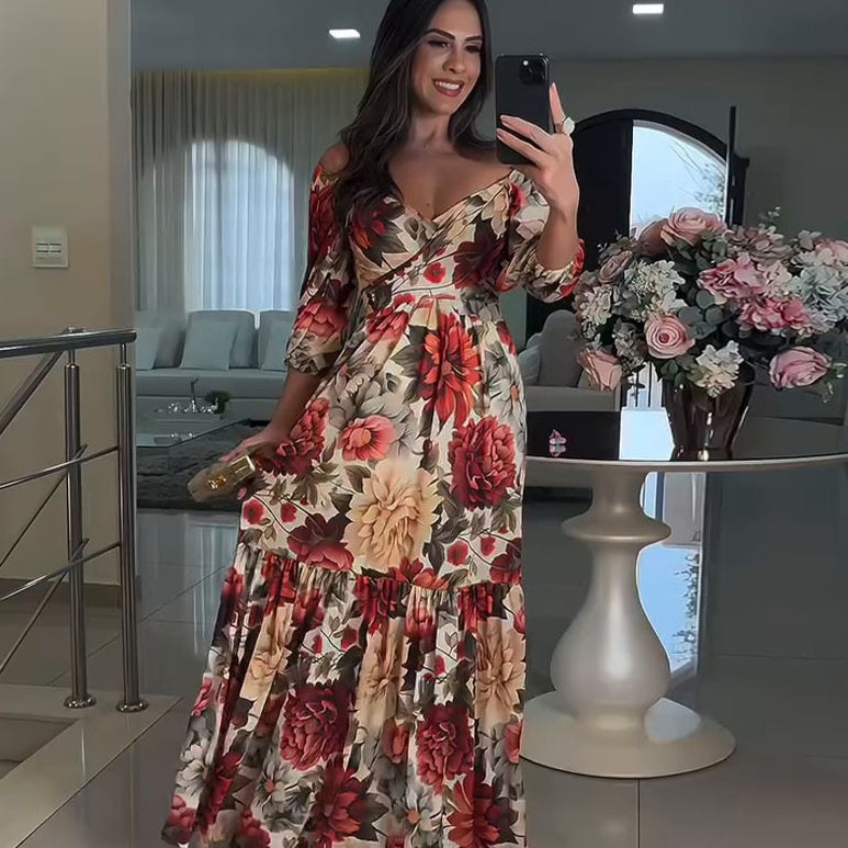 Paulina - Robe Plissée Fleurie à Col V