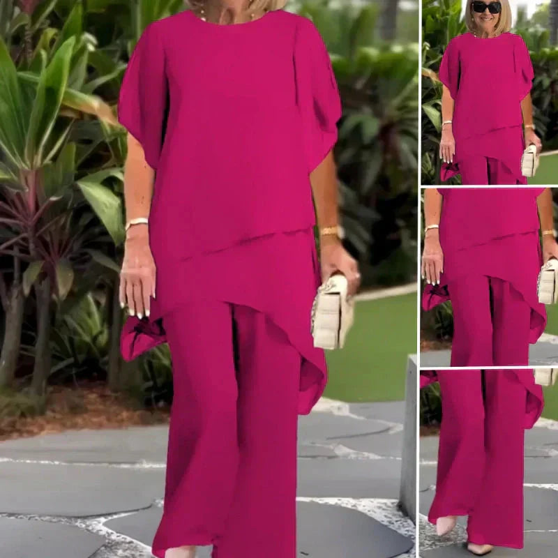 Eryndra - Ensemble Élégant Femme avec Pantalon Palazzo Drapé