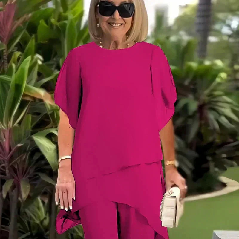 Eryndra - Ensemble Élégant Femme avec Pantalon Palazzo Drapé