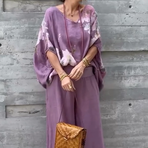 Régine - Ensemble 2 Pièces en Chiffon Imprimé Ample