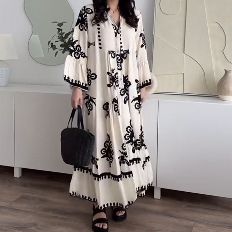 Katell - Robe Midi Ample pour Femme avec Ourlet Volanté