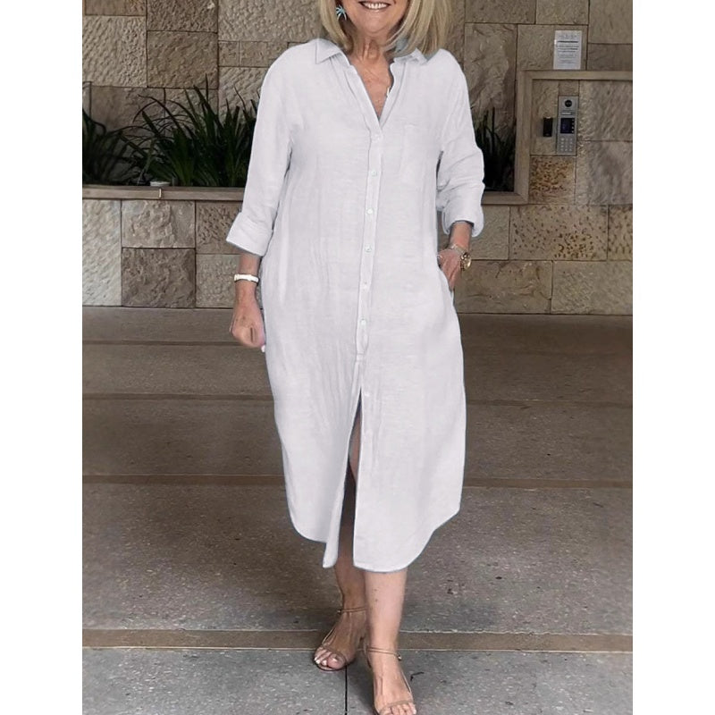 Talya - Robe Chemise Longue Élégante en Coton Lin