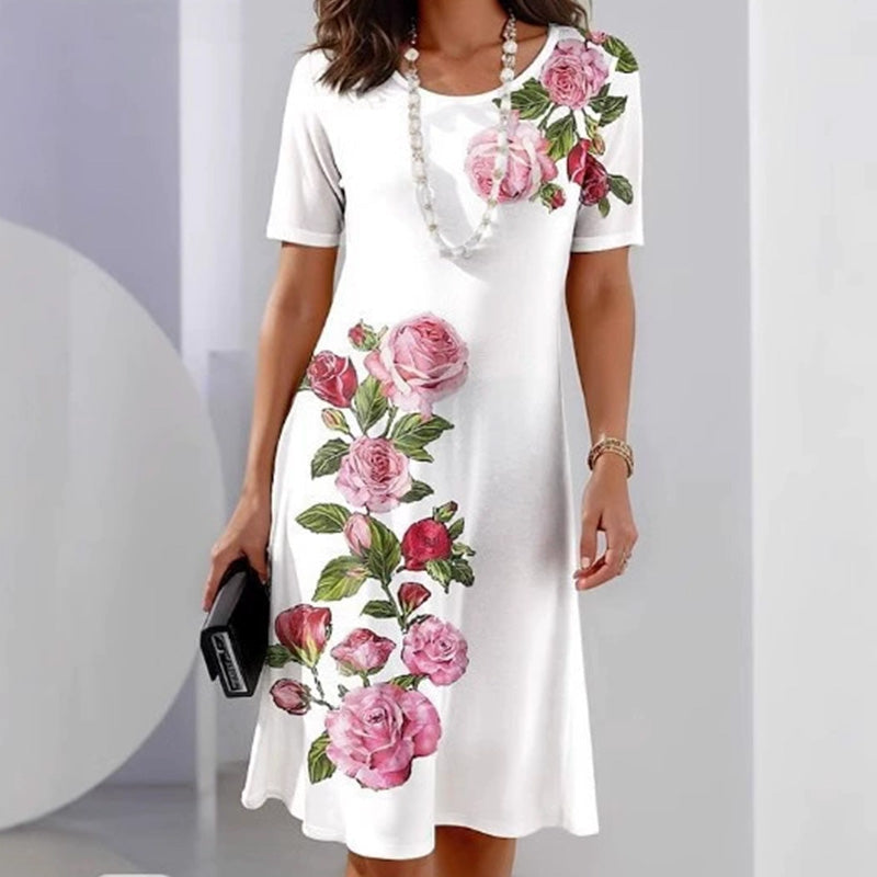 Josina - Robe Courte à Manches Courtes et Col Rond Imprimé Mode Féminine