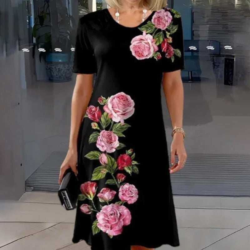 Josina - Robe Courte à Manches Courtes et Col Rond Imprimé Mode Féminine