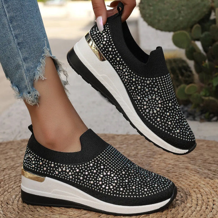 Azelisse - Baskets femme à enfiler avec strass et semelle plateforme