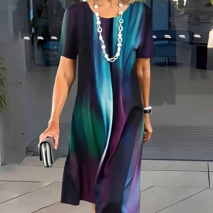 Dalia - Robe Plissée Femme avec Blocs de Couleurs