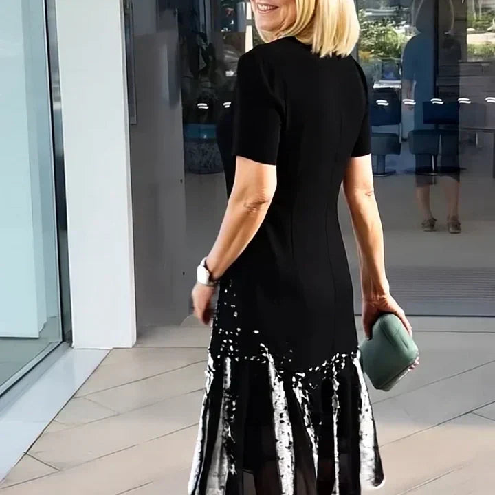 Dalia - Robe Plissée Femme avec Blocs de Couleurs