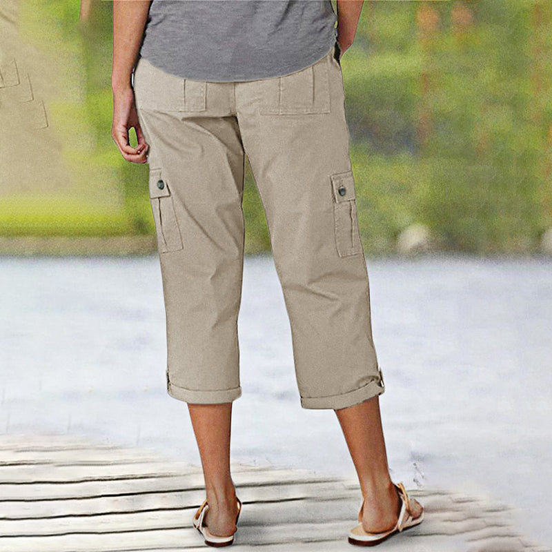 Ophiria - Pantalon cargo capri femme multi poches coupe décontractée